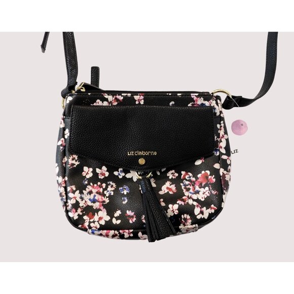 Liz Claiborne Clementine Classical Floral Crossbody Womens Black Pink White Blue - Picture 14 of 14